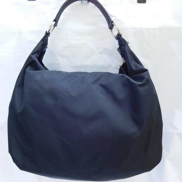 SOLD-Authentic Prada Black Nylon Leather Hobo Bag - Picture 3 of 8